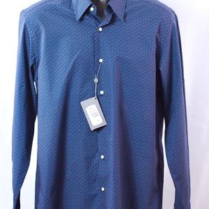 Nieman Marcus Navy Patterned Long Sleeve Shirt